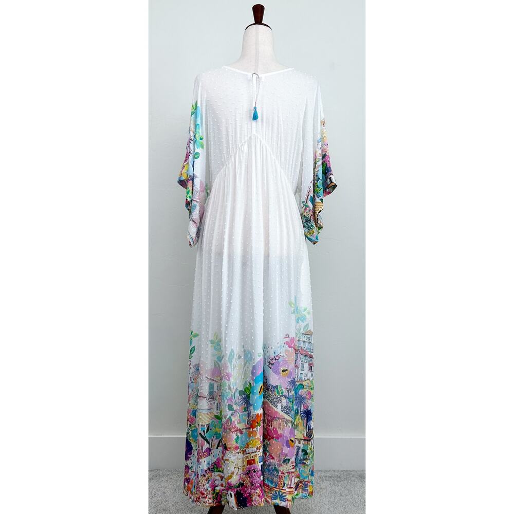 Johnny Was Spello Kaftan XS White Tropical Dolman Kaftan Maxi Dress NWOT - Picture 8 of 14